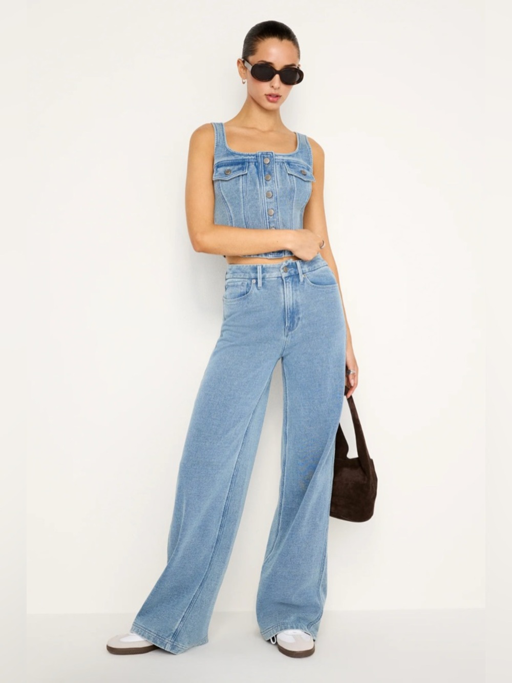 Good American Light Blue High-Waist Wide Leg Jeans